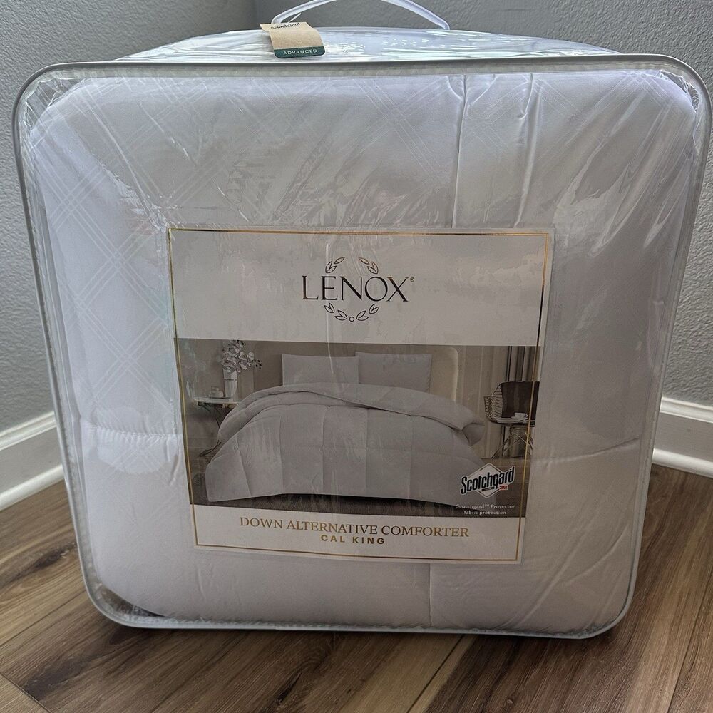 Lenox California King Down Alternative Comforter White Geometric Scotchgard New